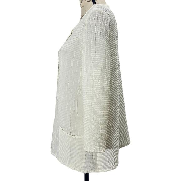 Y2K Babette White Crinkle Artsy Snap Button Square Pocket Shirt Jacket - Small - Picture 2 of 8
